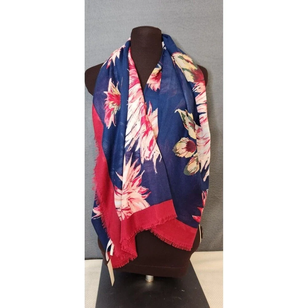 NWT Talbot's Pink Blue White Floral Colorful Long Scarf Wrap MSRP $44.50 27